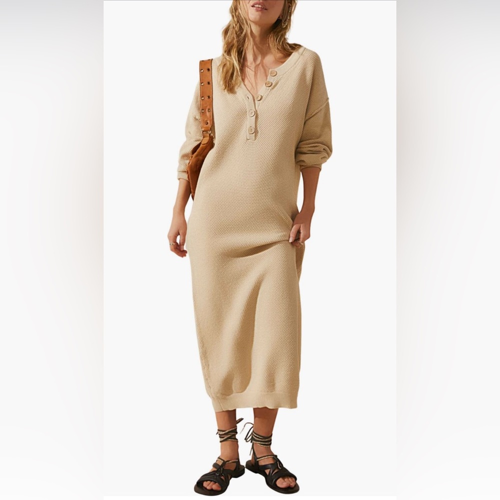 Free People Beach Hailee Sweater Midi Dress Women's Medium Tan